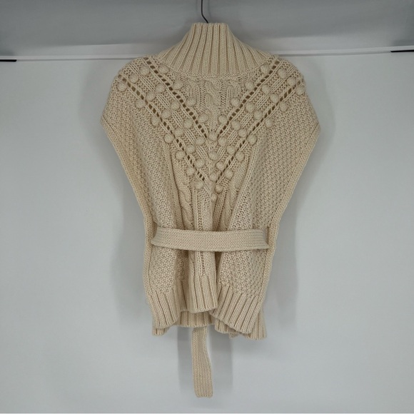 Marie Oliver Cosette Wool Blend Cream Bobble Cable Knit Turtleneck Sweater Vest - Picture 7 of 7